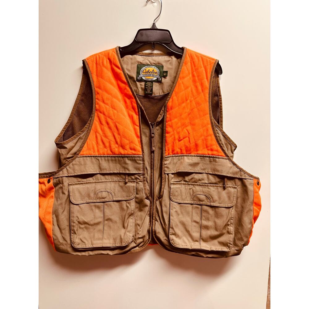 Cabela's Outdoor Gear Game Pouch Hunting/Fishing Tan/Orange Cargo Vest Size Lg